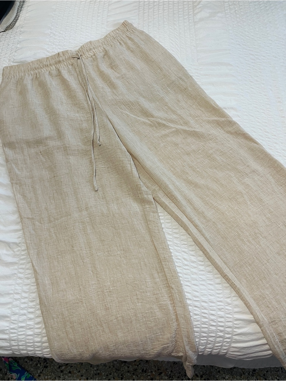 Women’s Lightweight Linen Drawstring Pants - Beige